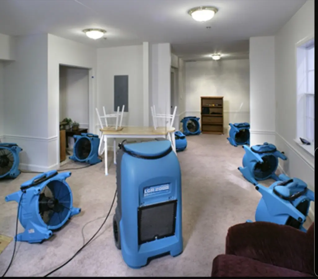 Air movers and dehumidifier setup for Water Damage Restoration in Trophy Club